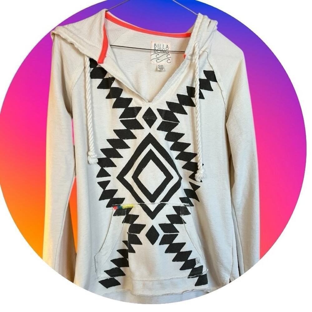 BILLABONG White with Diamond Print Hoodie, Women's size S